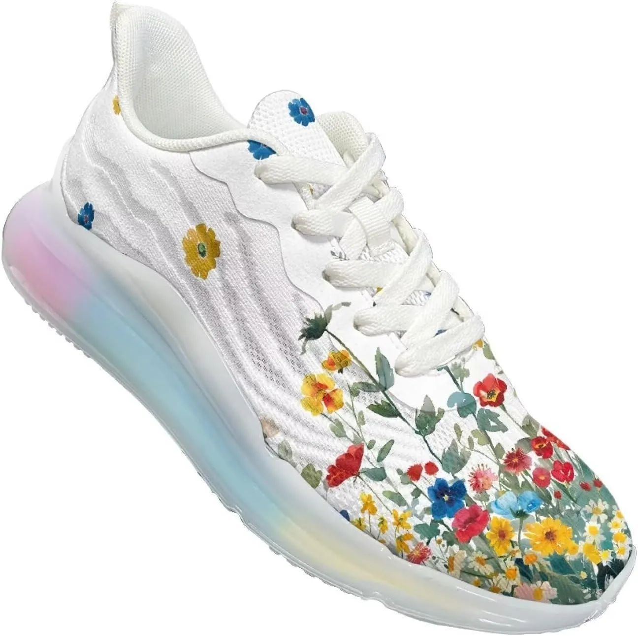 Women's Flower Sneakers Cozy Breathable Lightweight Non-Slip Air Cushion Outdoor Running Shoes for Women US 6-11