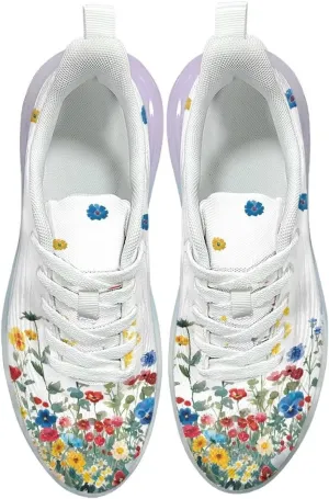 Women's Flower Sneakers Cozy Breathable Lightweight Non-Slip Air Cushion Outdoor Running Shoes for Women US 6-11