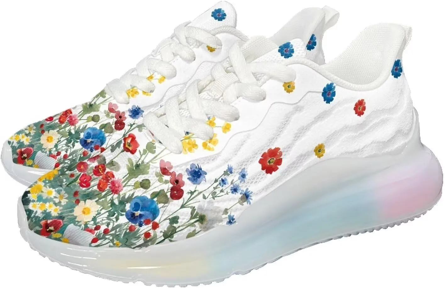 Women's Flower Sneakers Cozy Breathable Lightweight Non-Slip Air Cushion Outdoor Running Shoes for Women US 6-11
