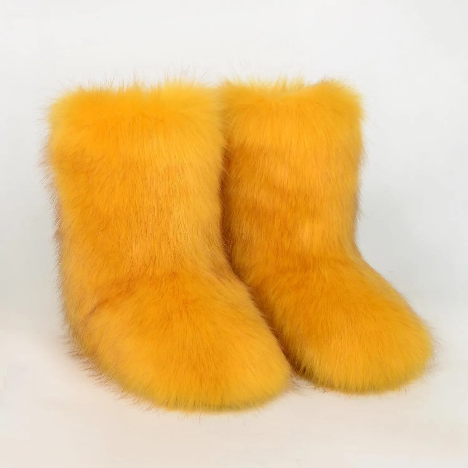 Women's Fluffy Furry Snow Boots Faux Fur Mid-Calf Flat Booties