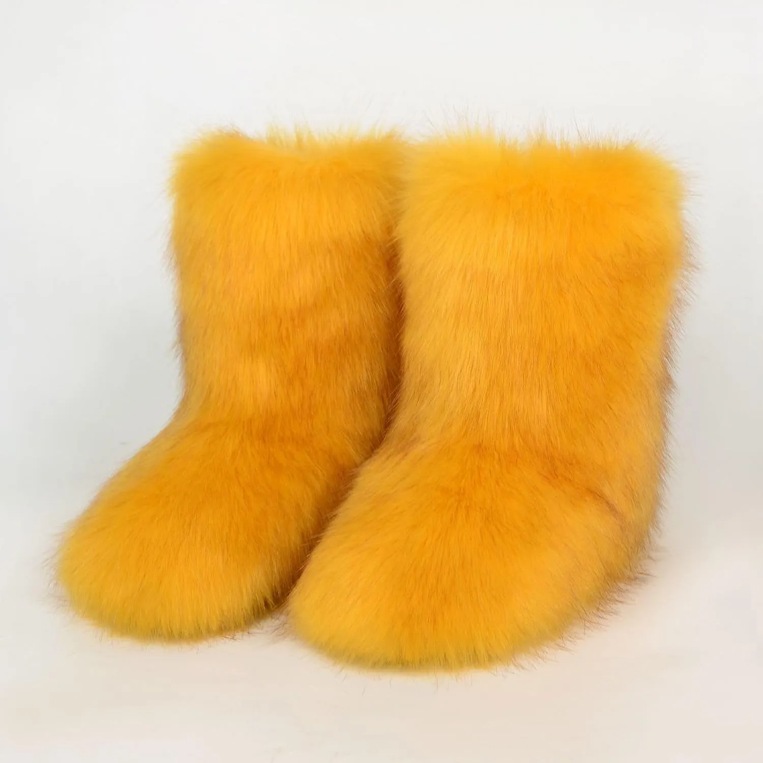 Women's Fluffy Furry Snow Boots Faux Fur Mid-Calf Flat Booties