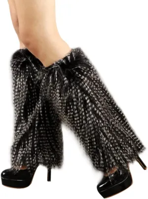 Women's Fuzzy Leg Warmers Winter Furry Faux Fur Heels Long Boots Shoes Cuff Covers for Holiday Costume Party