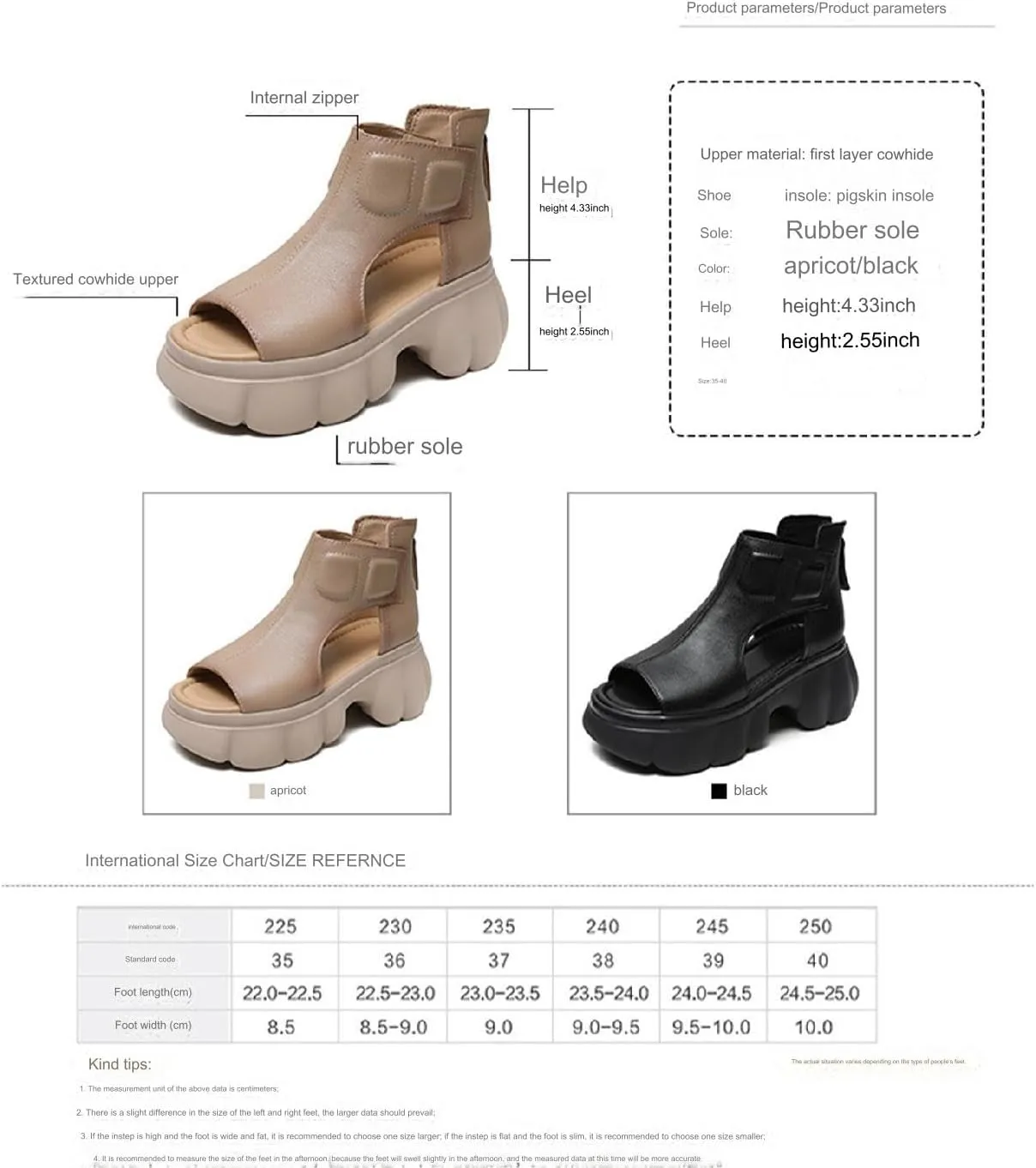 Womens Genuine Leather Chunky Platform Retro Roman Sandals High Top Comfortable Anti-Slip Open Toe Fish Mouth Soft Bottom Back Zipper Wedge Y2K Gladiator Sandals Boot for Casual Walking