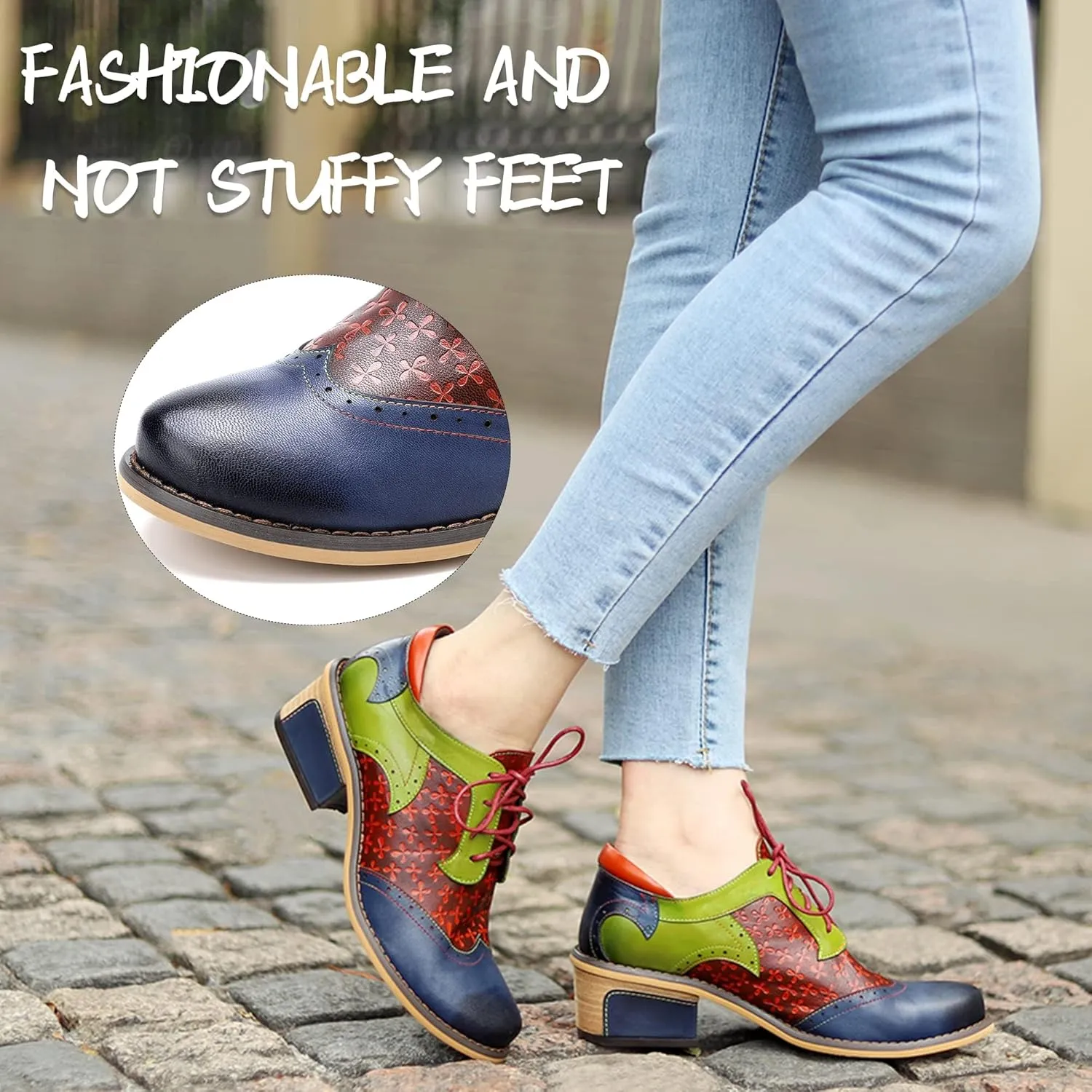 Women's Handmade Lambskin Oxford Loafers Shoes with Retro Ethnic Printed Style, Brock Design for Casual and Fashion Collegiate Style