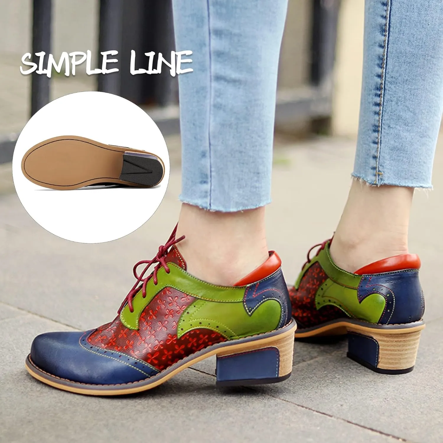 Women's Handmade Lambskin Oxford Loafers Shoes with Retro Ethnic Printed Style, Brock Design for Casual and Fashion Collegiate Style