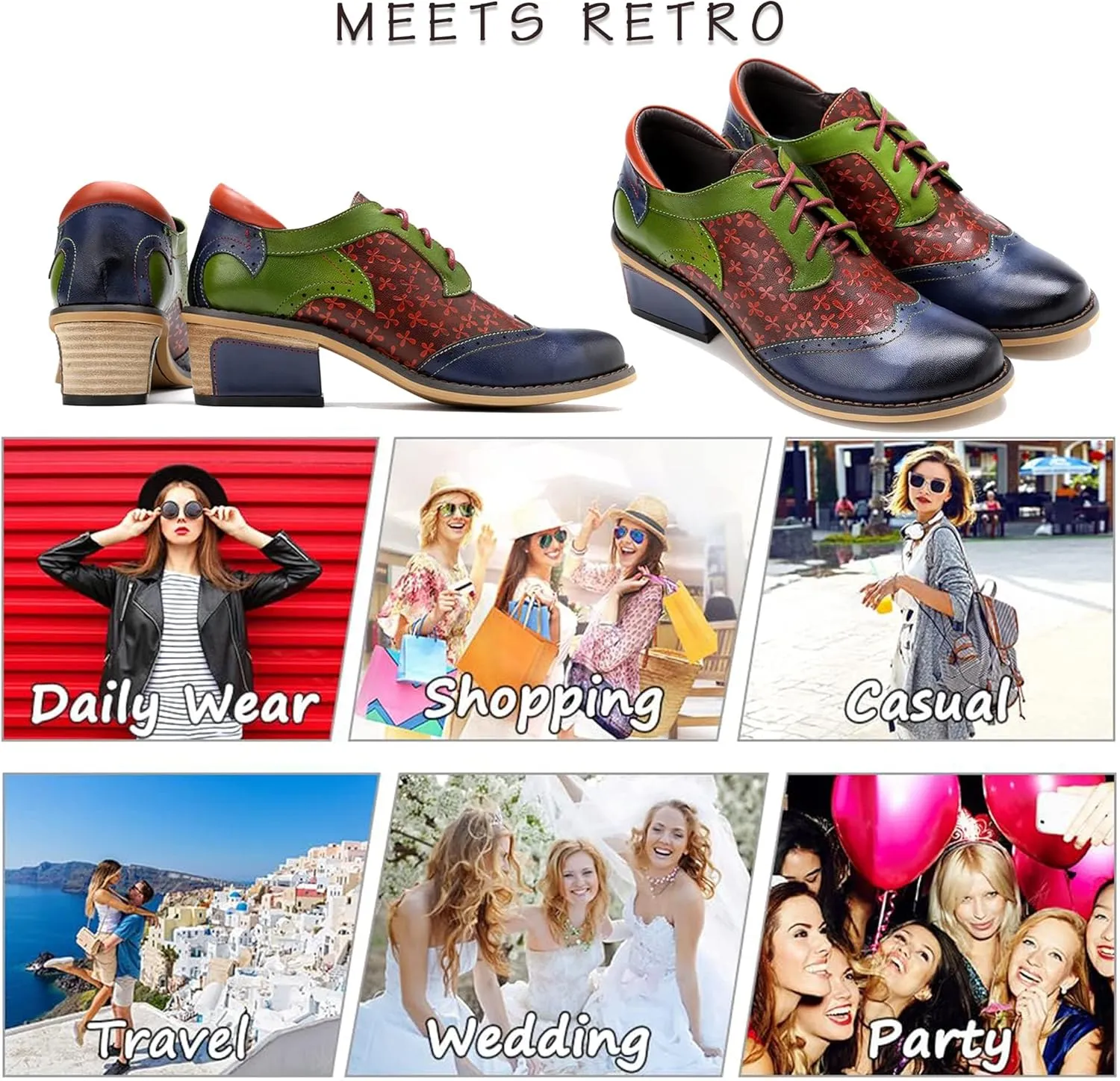 Women's Handmade Lambskin Oxford Loafers Shoes with Retro Ethnic Printed Style, Brock Design for Casual and Fashion Collegiate Style