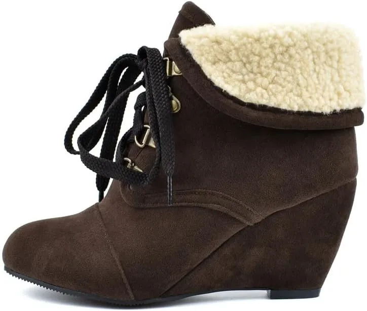 Womens High Heel Wedge Ankle Boots Lace Up Booties Autumn Winter Shoes