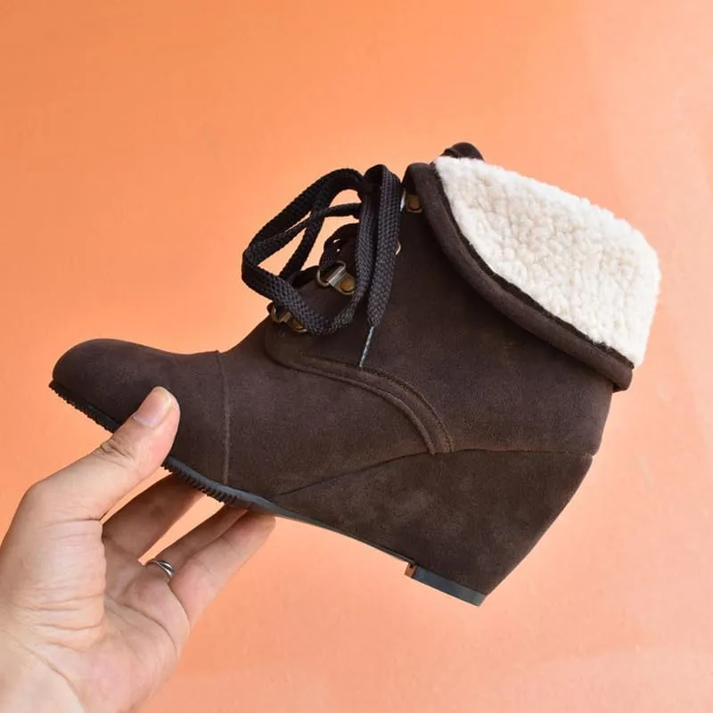 Womens High Heel Wedge Ankle Boots Lace Up Booties Autumn Winter Shoes