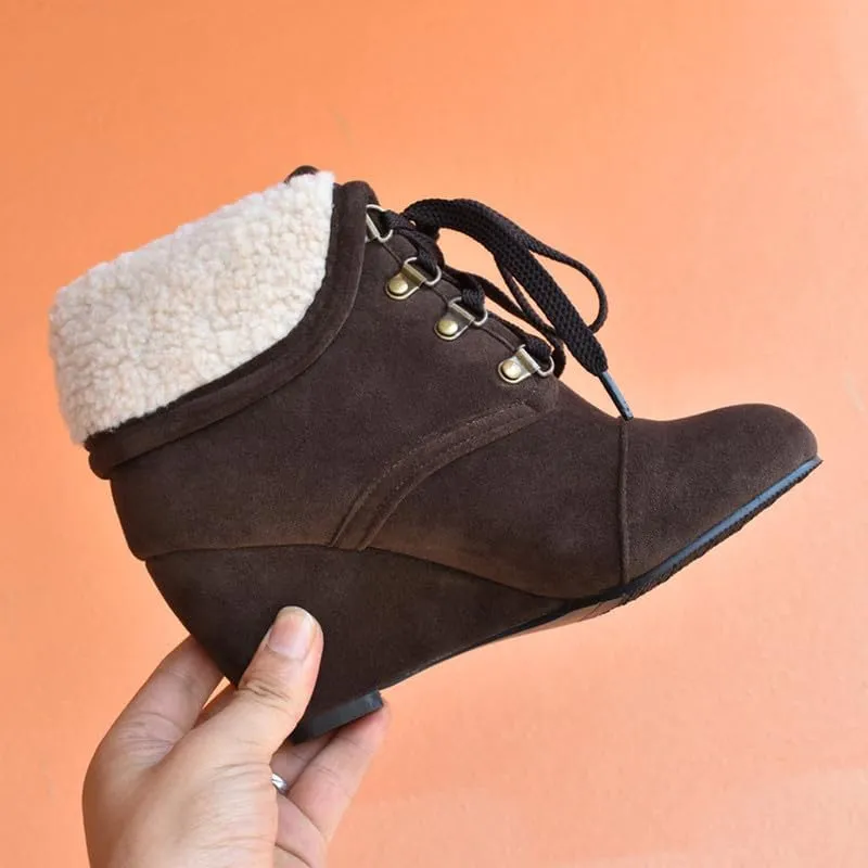Womens High Heel Wedge Ankle Boots Lace Up Booties Autumn Winter Shoes