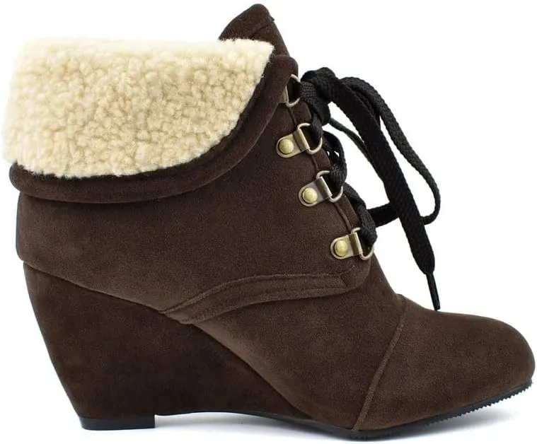 Womens High Heel Wedge Ankle Boots Lace Up Booties Autumn Winter Shoes