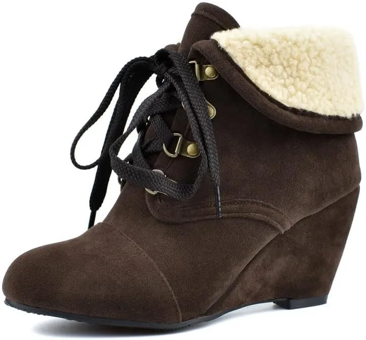 Womens High Heel Wedge Ankle Boots Lace Up Booties Autumn Winter Shoes
