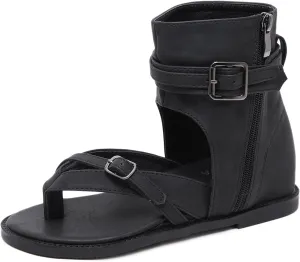Women's High Top Clip Toe Roman Sandals with Adjustable Buckle Comfy Retro Back Zip Wedge Bohemian Gladiator Booties Summer Beach Thong Flat Flip Flops Ankle Bootie