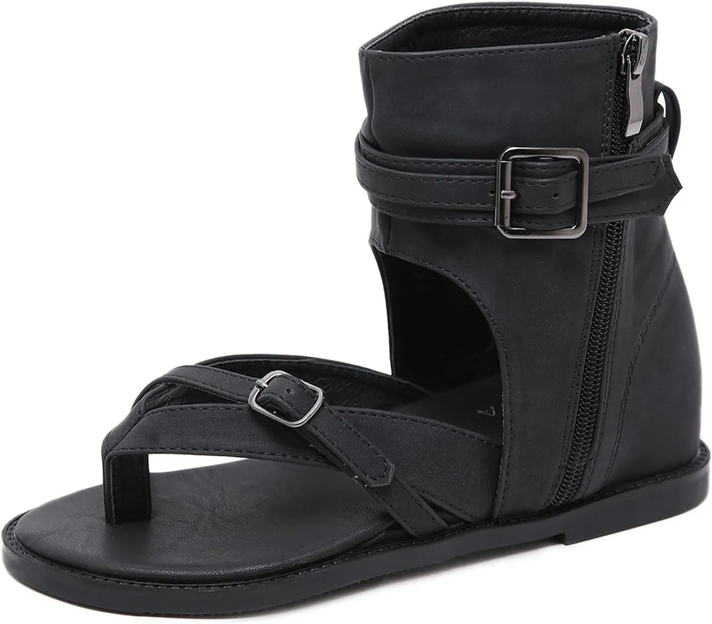 Women's High Top Clip Toe Roman Sandals with Adjustable Buckle Comfy Retro Back Zip Wedge Bohemian Gladiator Booties Summer Beach Thong Flat Flip Flops Ankle Bootie
