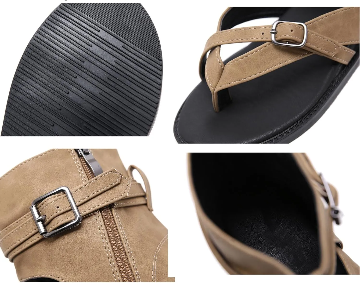 Women's High Top Clip Toe Roman Sandals with Adjustable Buckle Comfy Retro Back Zip Wedge Bohemian Gladiator Booties Summer Beach Thong Flat Flip Flops Ankle Bootie