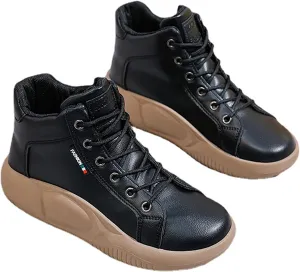Women's High Top Thick Sole Boots,Cozy Thermal Fur Lining Non-Slip Fashion Boot Casual Lace Up Sneakers