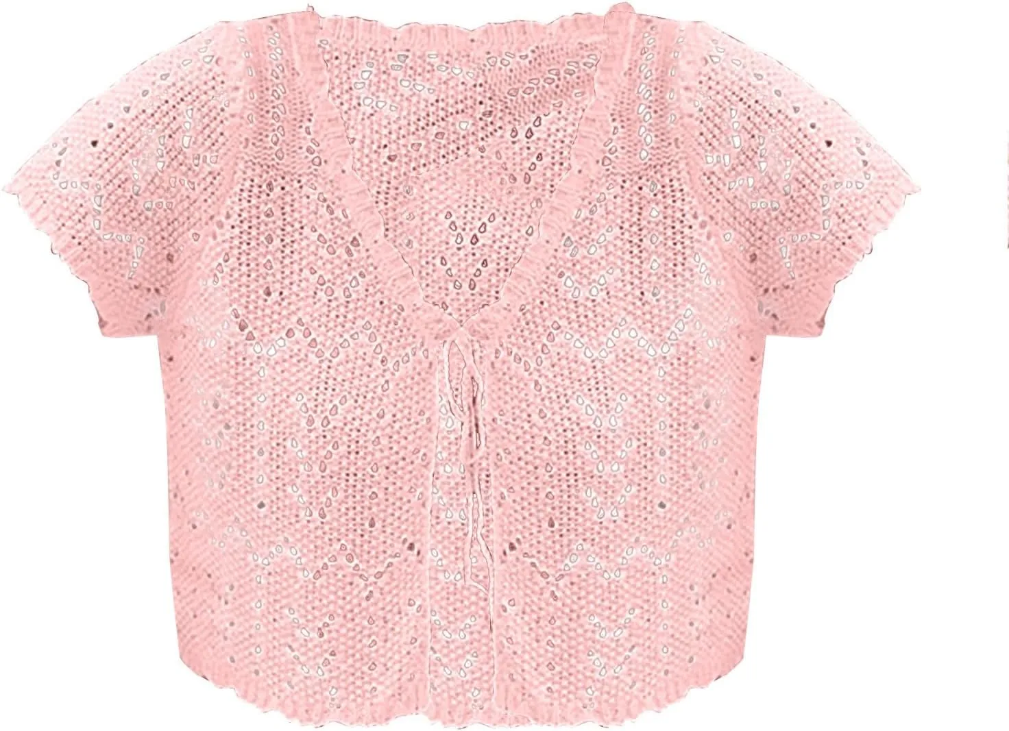 Womens Lace Crochet Crop Tops Hollow Out V Neck Short Sleeve Lacing Up Eyelet Knitted Blouse Summer Beach Solid Color Tops