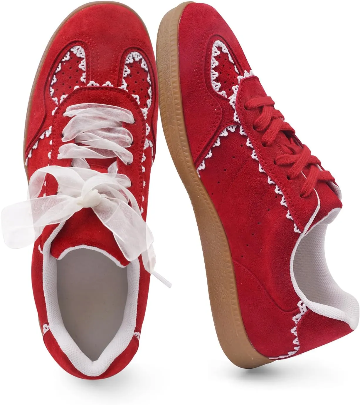 Women's Lace Detail Lace-Up Casual Sneakers - Elegant Ribbon Ribbon Lace Walking Shoes Non-Slip Sole Breathable Comfort for Daily Outfits