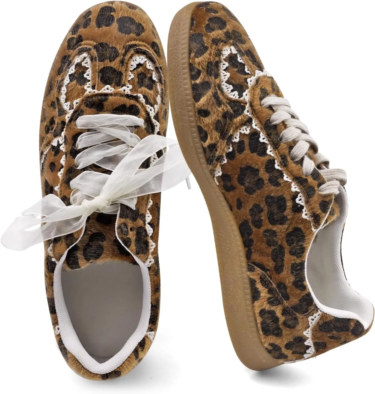 Women's Lace Detail Lace-Up Casual Sneakers - Elegant Ribbon Ribbon Lace Walking Shoes Non-Slip Sole Breathable Comfort for Daily Outfits