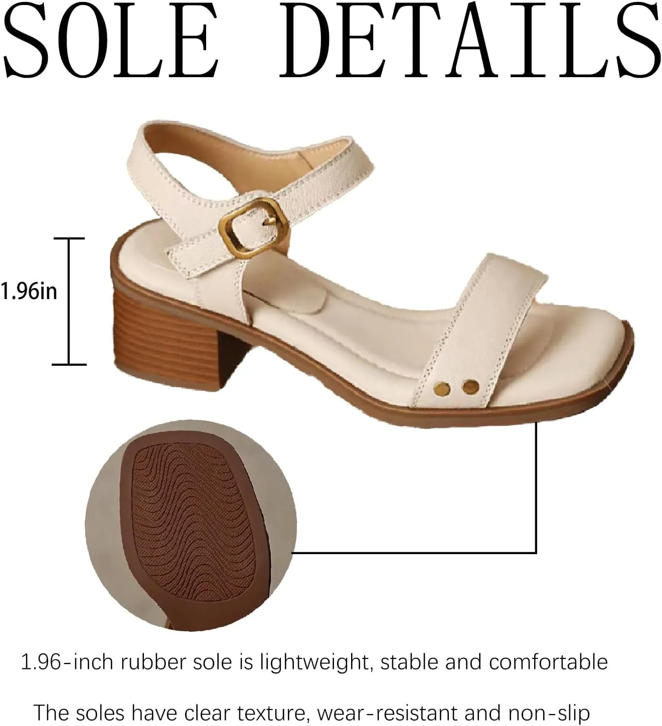 Women's Leather Strappy Hook Loop Chunky Heels Sandals Casual Comfortable Ankle Strap Square Open Toe Low Heel Dress Sandals for Daily Office Outdoor