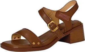 Women's Leather Strappy Hook Loop Chunky Heels Sandals Casual Comfortable Ankle Strap Square Open Toe Low Heel Dress Sandals for Daily Office Outdoor