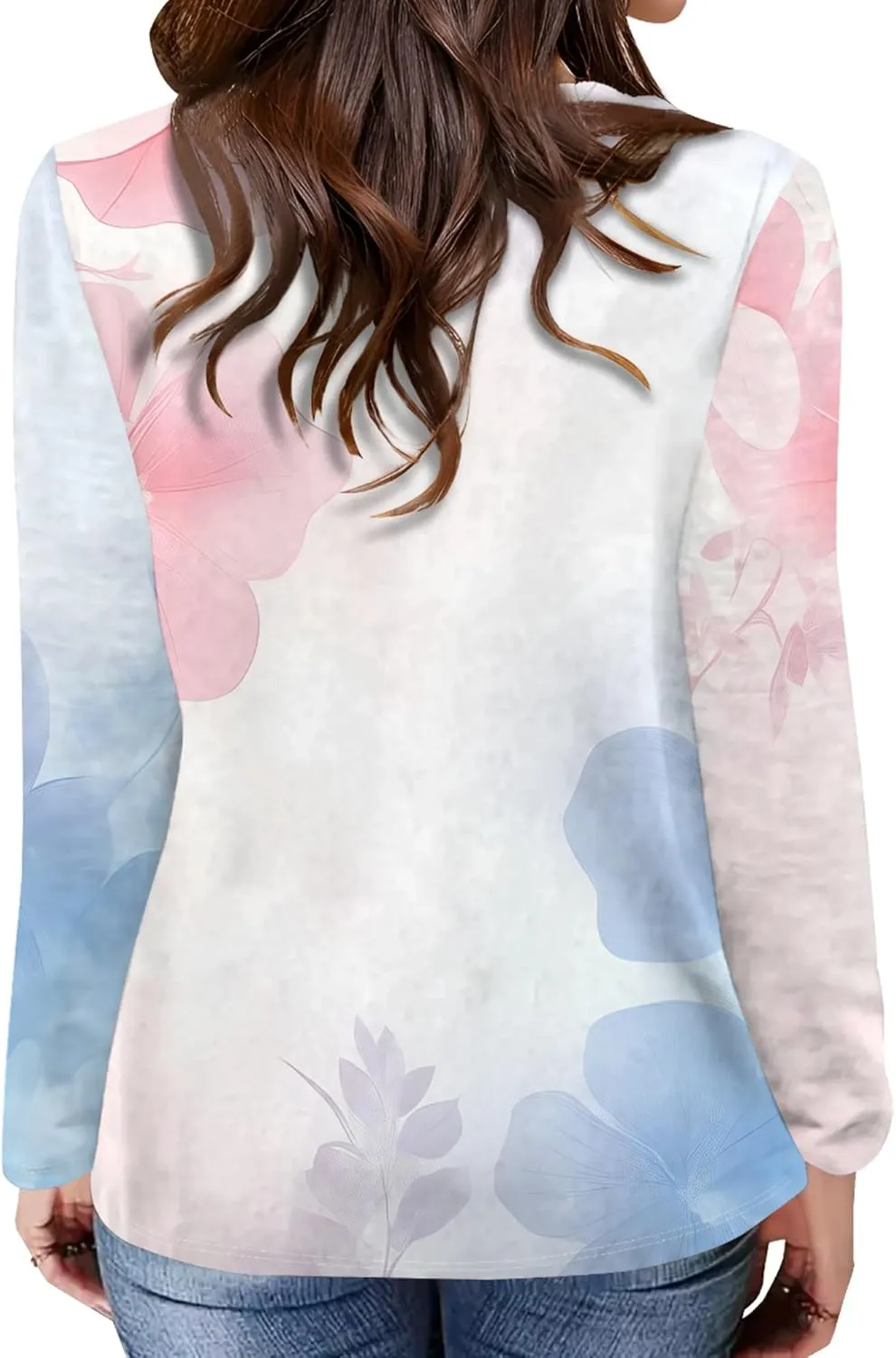 Women's Long Sleeve Casual Sweatshirt Sexy U Neck Tunic Top Fall Fashion Curve Fit Basic Teen Girls Printed Clothing