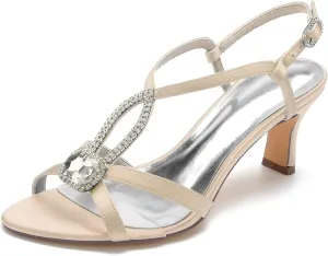 Women's Low Heels Bridal Wedding Sandals Heels Open Toe Ankle Strap Bridal Rhinestone Dress Women Shoes 6.5Cm
