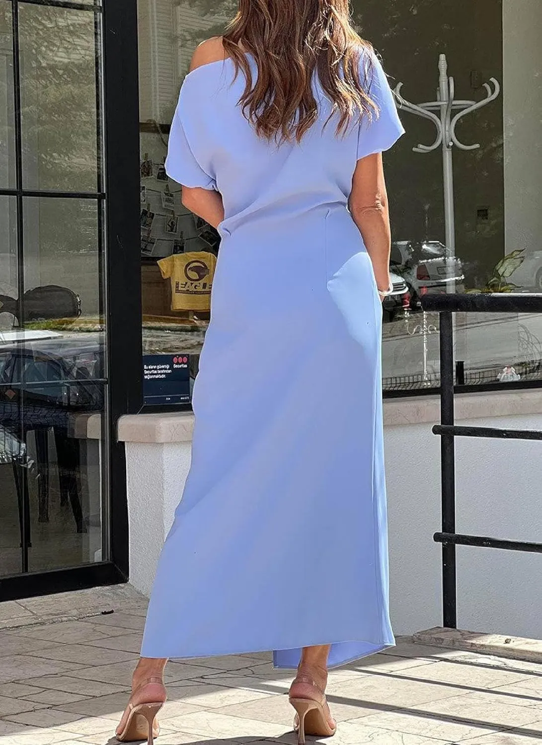 Women's Maxi Dress Cold Shoulder Sleeveless A-Line Plain Fresh High Waist Slit 2025 Casual Beach Summer Dress