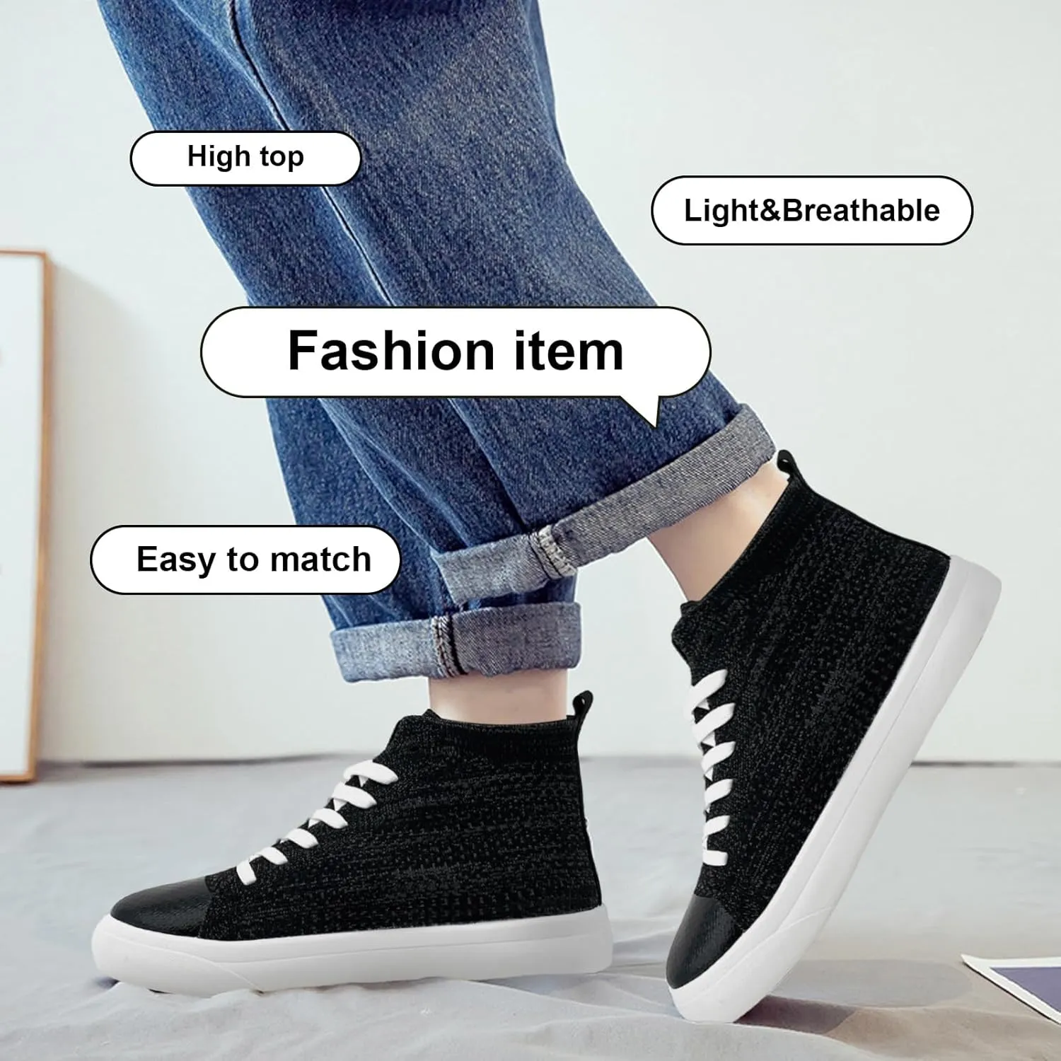 Women's Men’s Fashion Sneakers High Top Lace Up Shoes for Women Men Breathable Flying Woven Mesh Sneakers Casual Outdoor Sport Running Walking Shoes