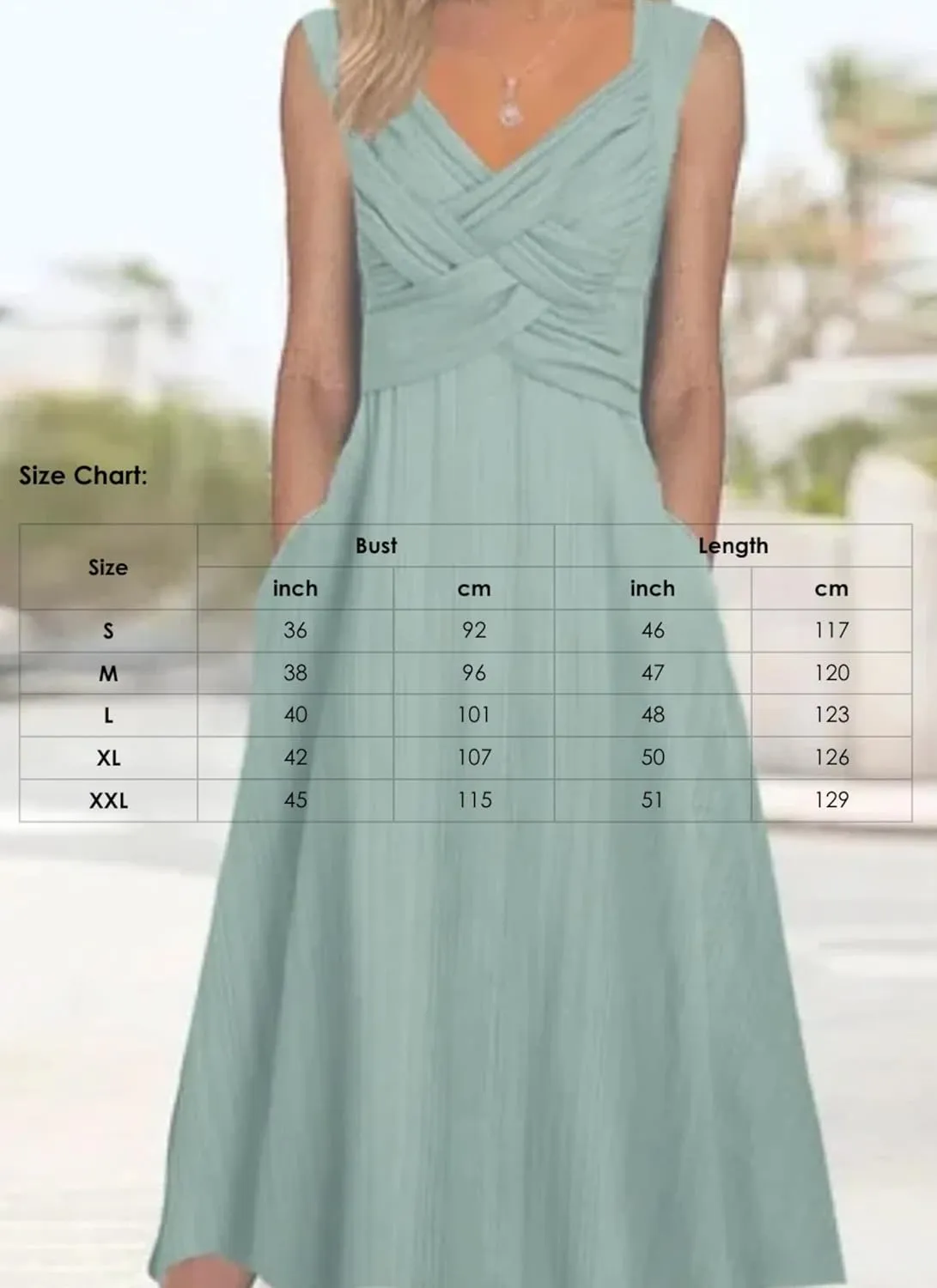 Womens Midi Dress V-Neck Sleeveless Side Pocket Green Plain Flowy Feminine 2025 Spring Summer Daily Party Dress
