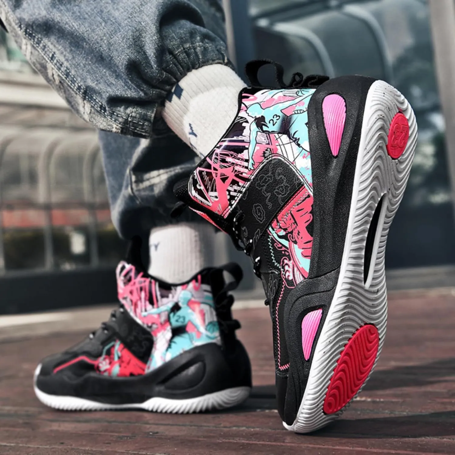 Womens Multicolor Breathable Mesh Lace Up Basketball Shoes Fashion High Top Non-Slip Running Sneakers Casual Athletic Tennis Walking Shoes