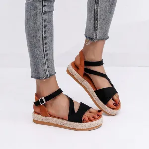 Womens Open Toe Platform Espadrille Wedge Sandals Ankle Strap Buckle High Heels Ladies Summer Casual Beach Shoes Comfortable Outdoor Walking Shoes,Black,US7/EU38