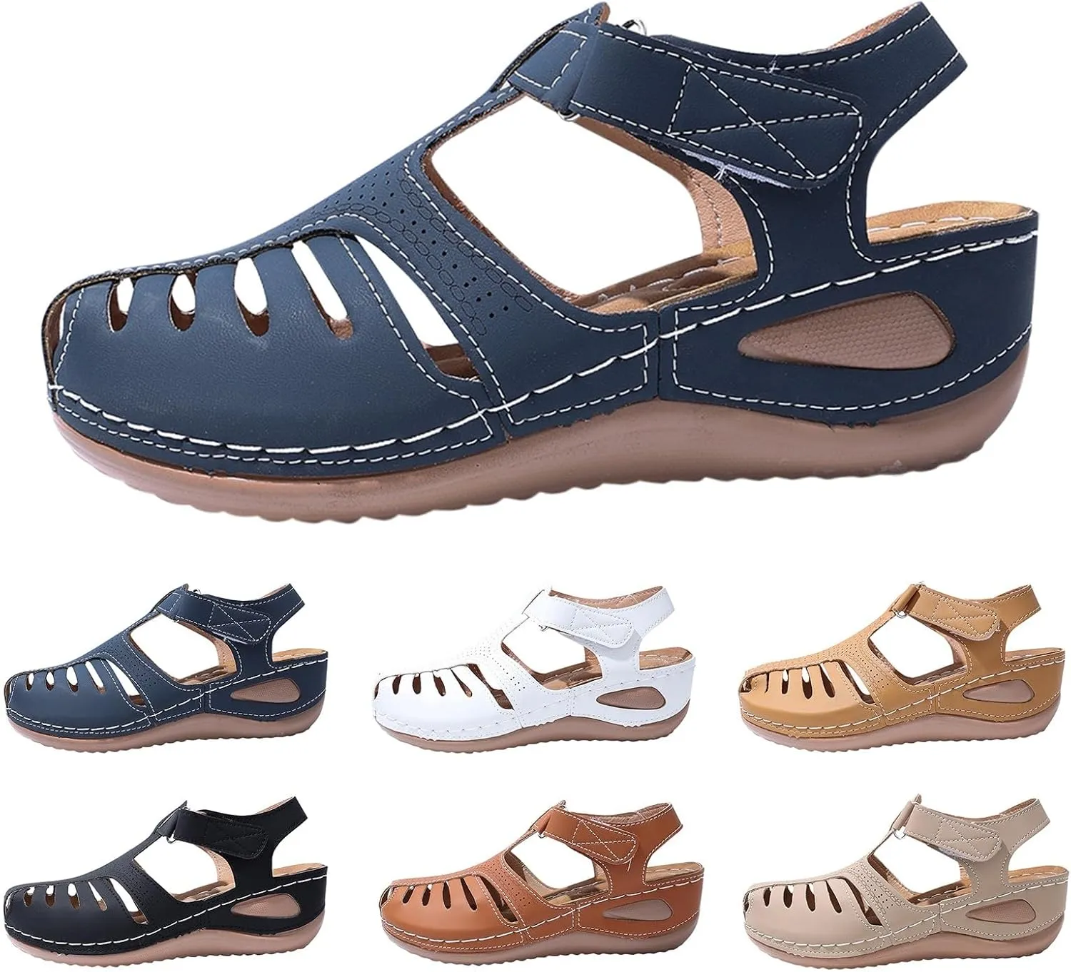 Womens Orthopedic Sandals 2025 Summer Closed Toe Wedges Dressy Casual Shoes Fisherman Comfortable Hollow Out Breathable Slides with Adjustable Straps