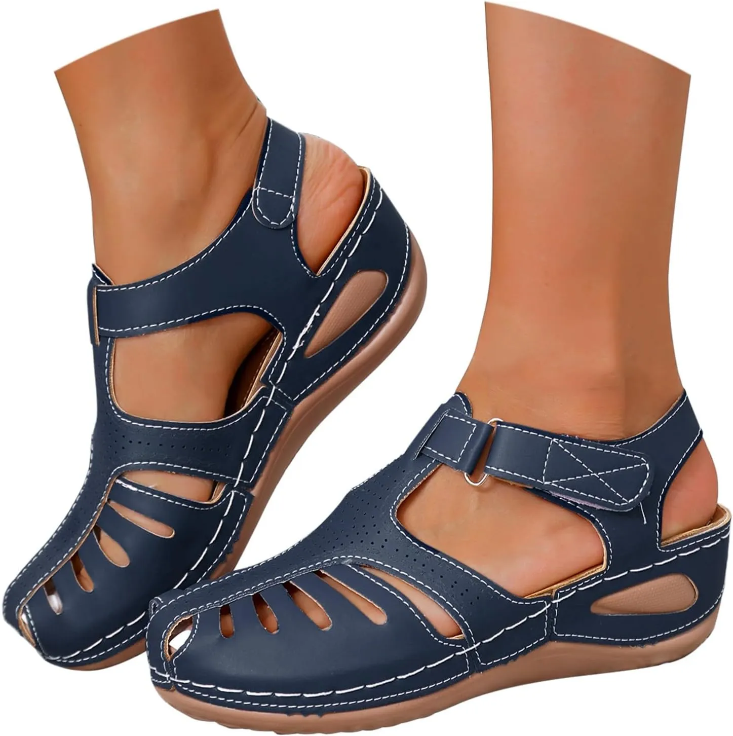 Womens Orthopedic Sandals 2025 Summer Closed Toe Wedges Dressy Casual Shoes Fisherman Comfortable Hollow Out Breathable Slides with Adjustable Straps