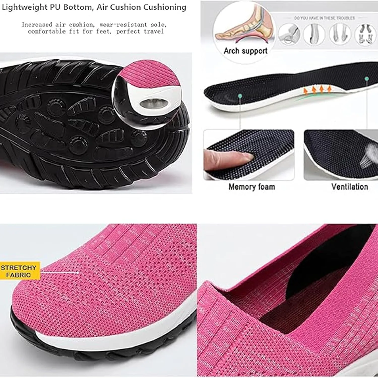 Women's Orthopedic Schedule Diabetic Walking Shoes Diabetic Mesh Hands Free Slip Ins Breathable Comfortable Casual Ladies Sport Outdoor Athletic Sneakers