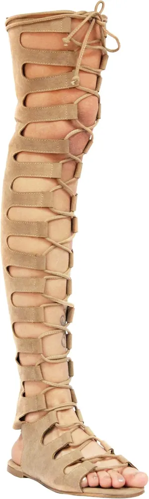 Womens Over The Knee Strappy Suede Lace Up Gladiator