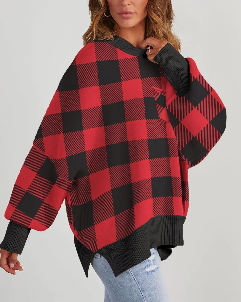 Women's Oversized Sweaters 2025 Crewneck Long Sleeve Ribbed Knit Batwing Pullover Tops
