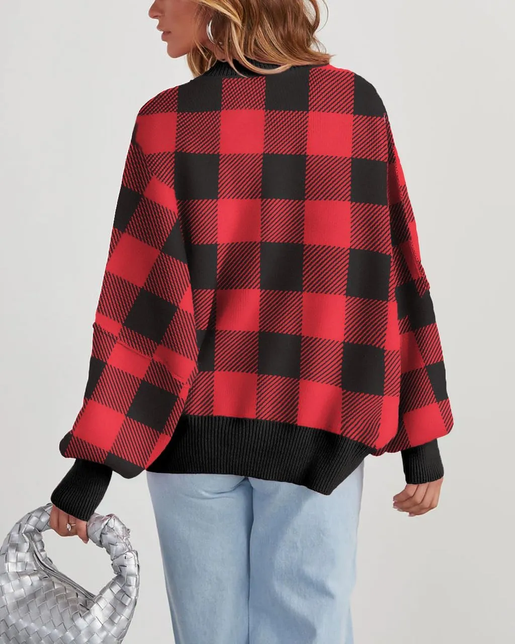Women's Oversized Sweaters 2025 Crewneck Long Sleeve Ribbed Knit Batwing Pullover Tops