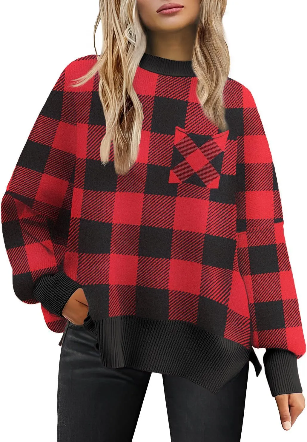 Women's Oversized Sweaters 2025 Crewneck Long Sleeve Ribbed Knit Batwing Pullover Tops