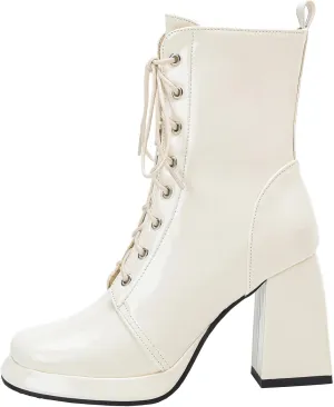 Women's Platform Combat Boots Chunky Heel Ankle Boots Zipper Booties