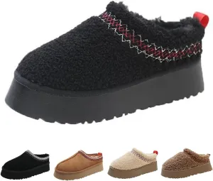 Women's Platform Mini Boots Slippers for Women Warm Fuzzy Slippers Fur Fleece Lined Slip on Suede Short Ankle Boots Outdoor Indoor Braid Slippers Anti Slip Trend