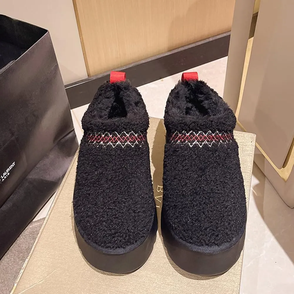 Women's Platform Mini Boots Slippers for Women Warm Fuzzy Slippers Fur Fleece Lined Slip on Suede Short Ankle Boots Outdoor Indoor Braid Slippers Anti Slip Trend