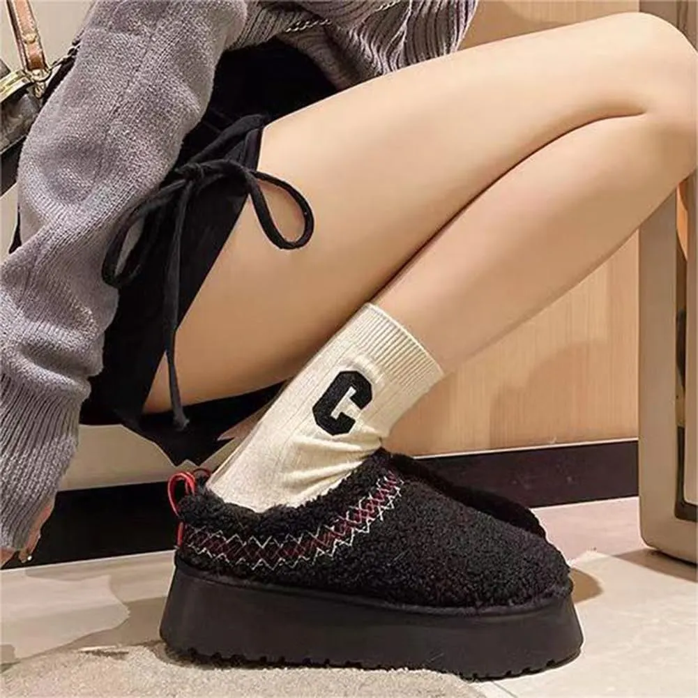 Women's Platform Mini Boots Slippers for Women Warm Fuzzy Slippers Fur Fleece Lined Slip on Suede Short Ankle Boots Outdoor Indoor Braid Slippers Anti Slip Trend