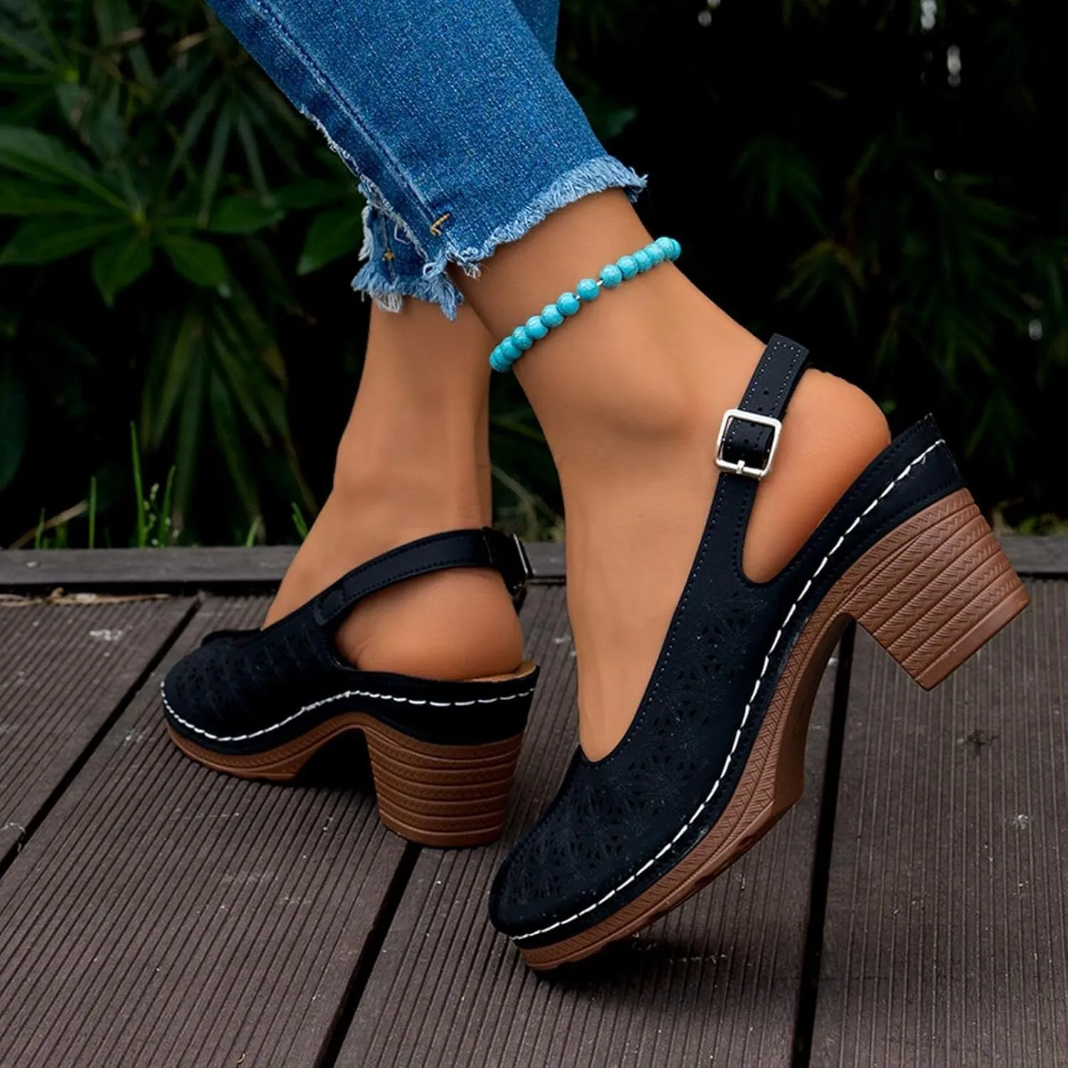 Womens Platform Sandals Open Toe Ankle Strap Chunky Block High Heeled Sandal Dressy Summer Casual Breathable Pump Sandals Shoes