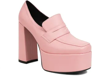 Women's Platform Square Closed Toe Pumps Pull-On Loafers Comfortable Chunky High Heels Office Concise Cosplay Work Casual Student Dating Daily Wear Fashion Business Dress Shoes