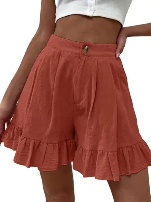 Women's Pleated Ruffle Flowy Dressy Shorts High Waisted Button Layered Short Pants Beach Vacation Trendy Outfits