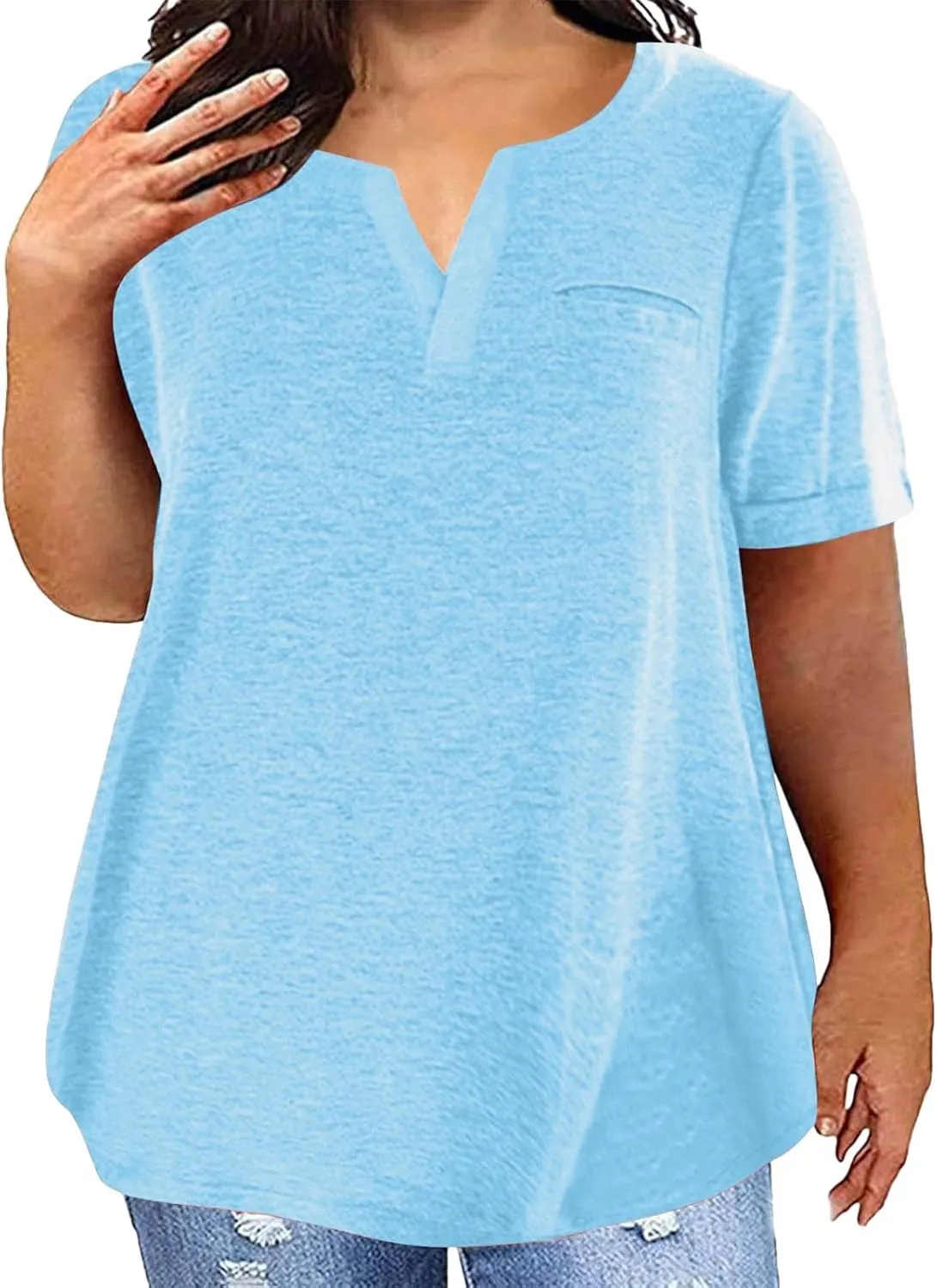 Women's Plus Size Summer Tops Short Sleeve Casual Shirt Vacation Basic Tees Loose Fit V Neck T Shirts Dressy Blouses