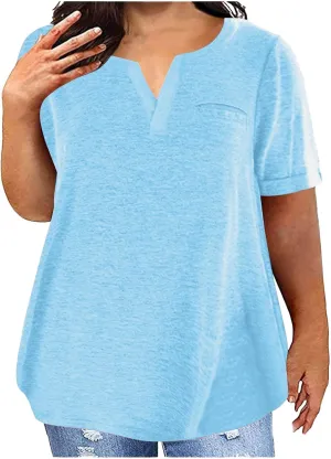 Women's Plus Size Summer Tops Short Sleeve Casual Shirt Vacation Basic Tees Loose Fit V Neck T Shirts Dressy Blouses