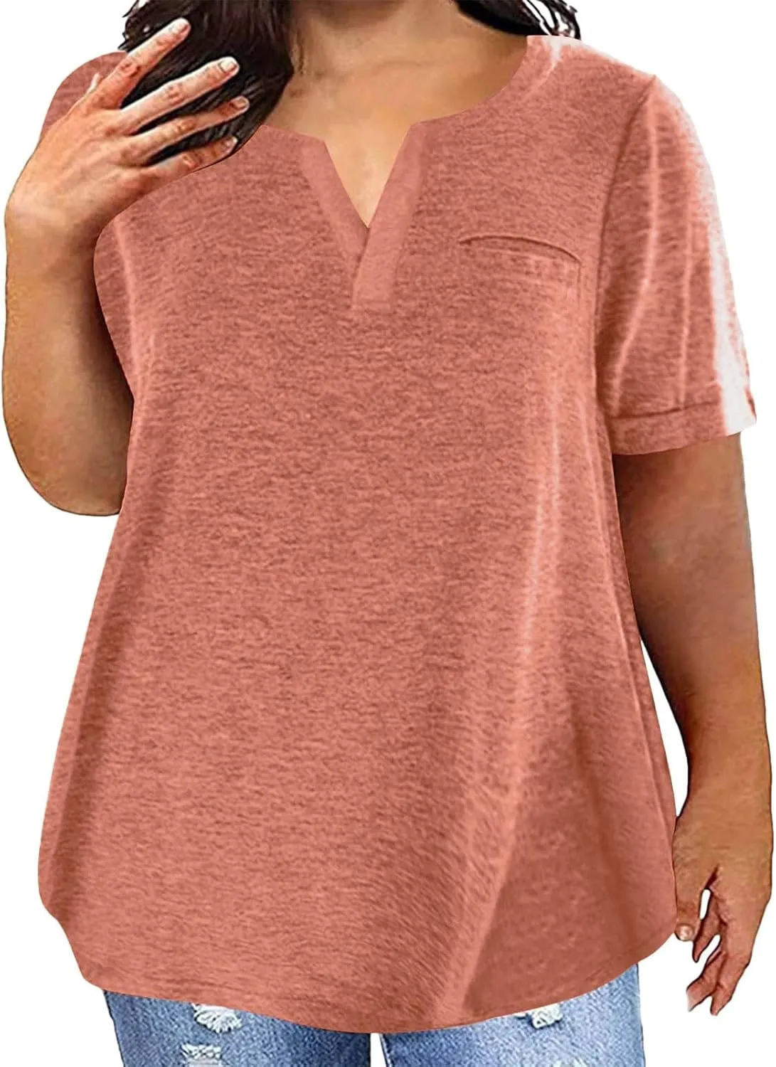 Women's Plus Size Summer Tops Short Sleeve Casual Shirt Vacation Basic Tees Loose Fit V Neck T Shirts Dressy Blouses