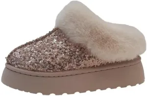 Womens Plush Cuddle Slides - Thick Bottom Shoes for Indoor, Outdoor & Snow Boots