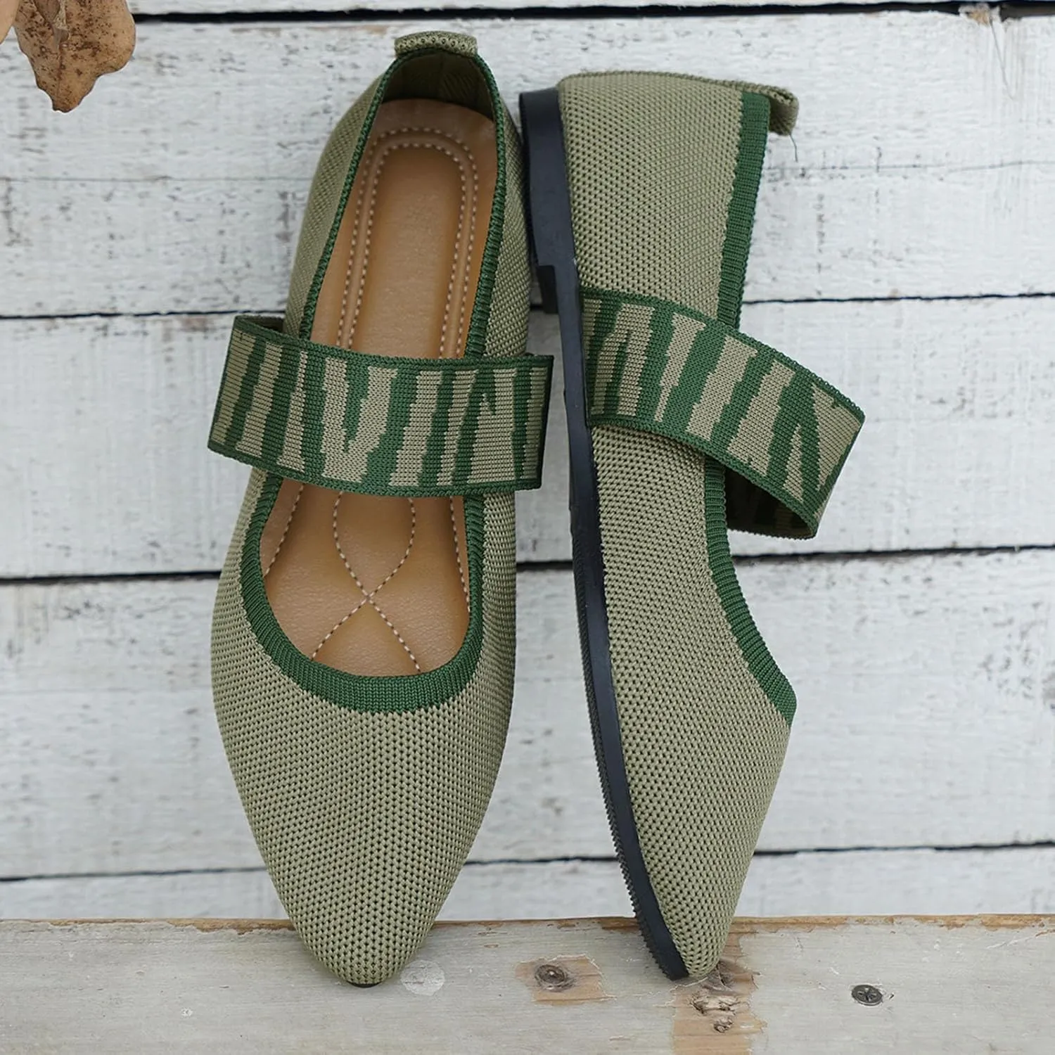 Womens Pointed Toe Flats Knit Dress Shoes Comfort Women Shoes Slip On Shoes Classic Softable Shoes Business Work Shoes